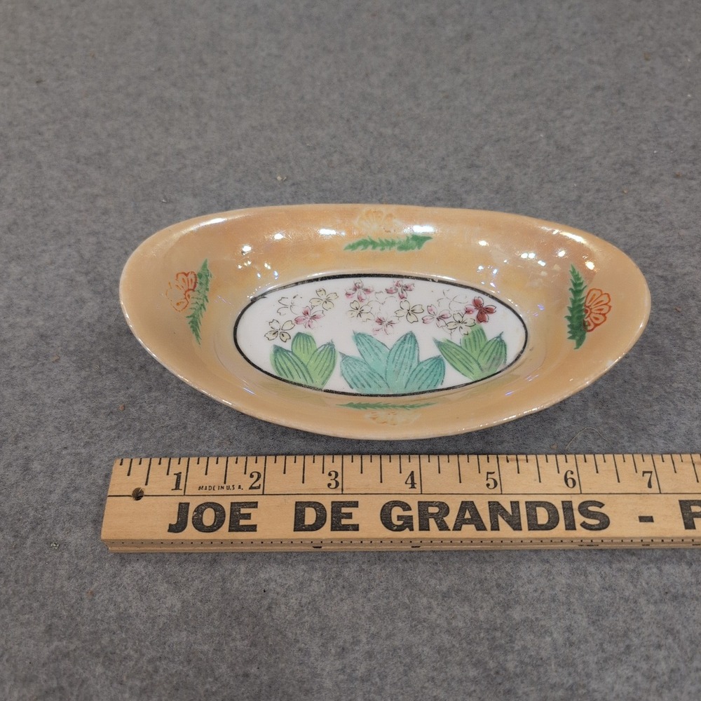 Vintage Made in Japan Lusterware Peach Floral Porcelain Trinket Dish NA308 - Picture 3 of 5